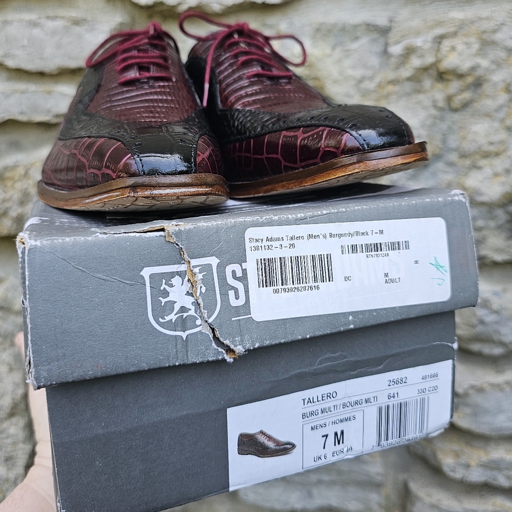 Mens Size 7M Prom Wedding Burgundy and Black Oxford Dress Shoes Snakeskin - Picture 3 of 16
